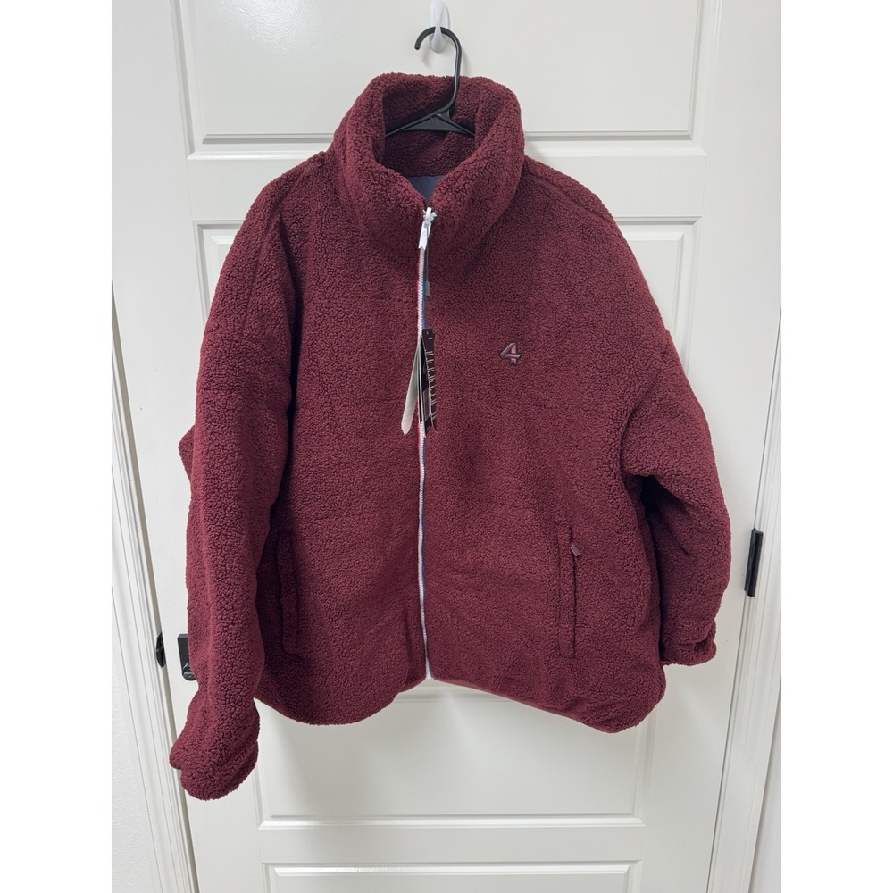 FourLaps Women Polar Quilted Sherpa Jacket XXL Reversible Down Coat Burgundy